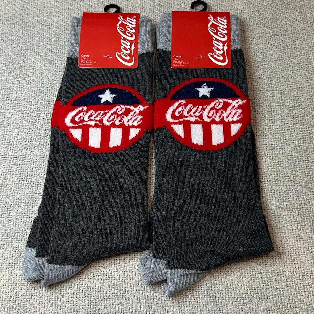 Coca-Cola Socks NWT 2 Pairs Matching Vintage Unisex Gray Soda Coke